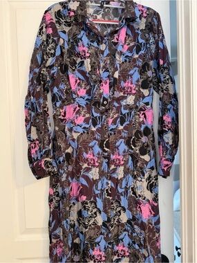 Vero Moda Long-Sleeve Floral Shirt Dress in Pink, Blue & Brown